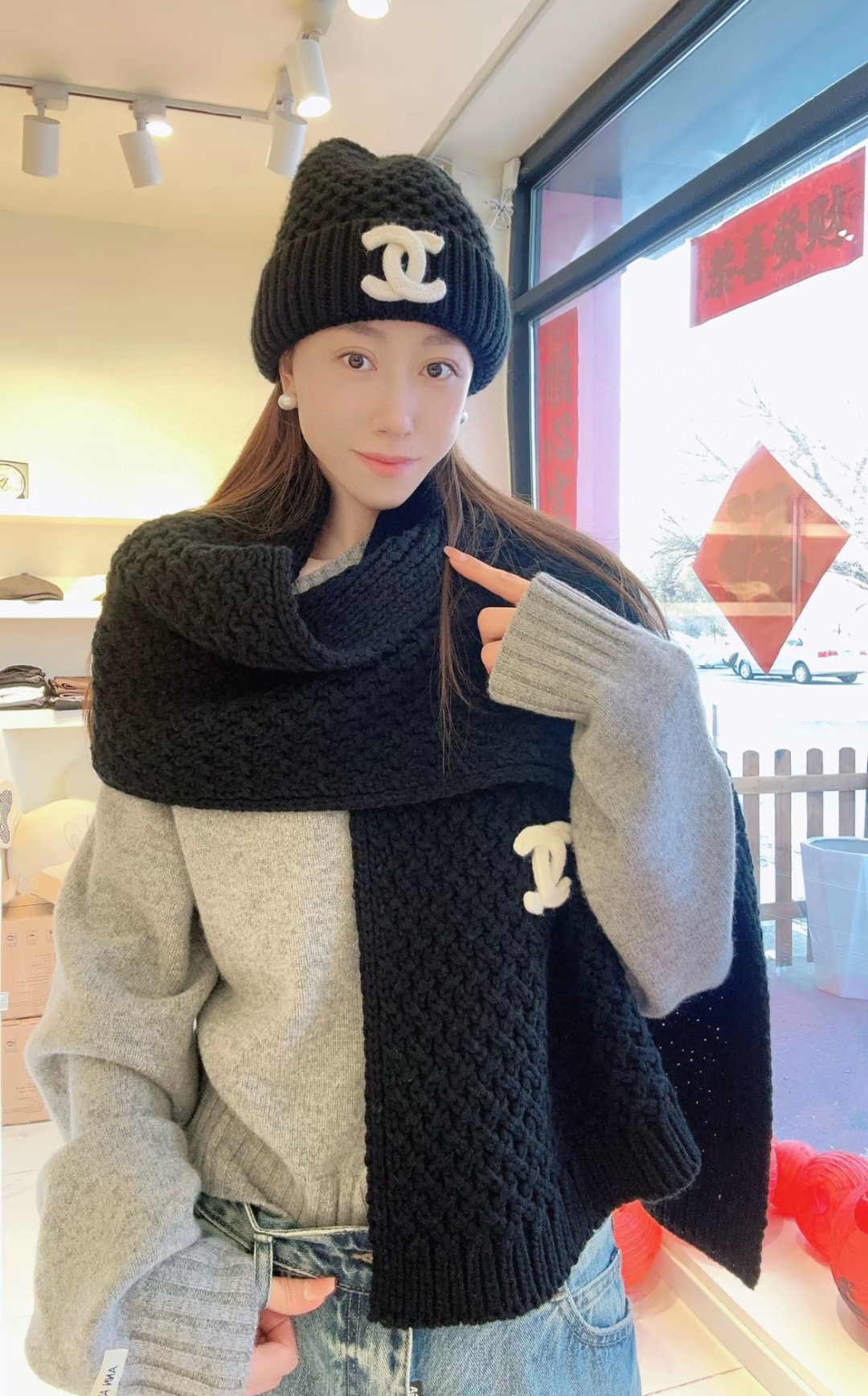 샤넬 겨울 모자 세트